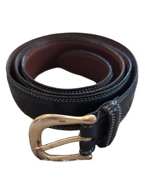 Coach Men's Black Leather Belt w/ Gold Buckle and Contrast Stitching sz 35/90 cm